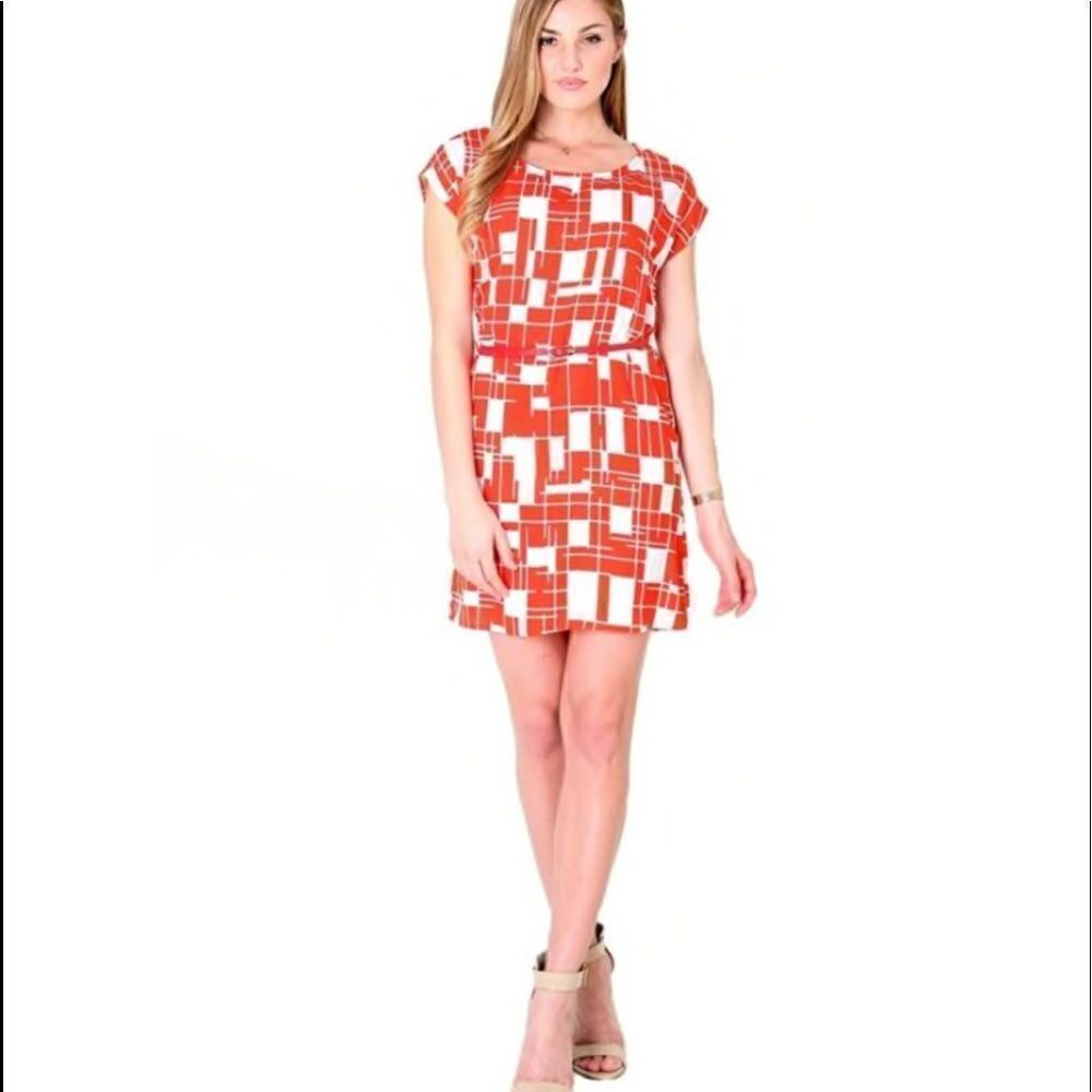 Tea N Rose Deep Orange Belted Dress Sz L